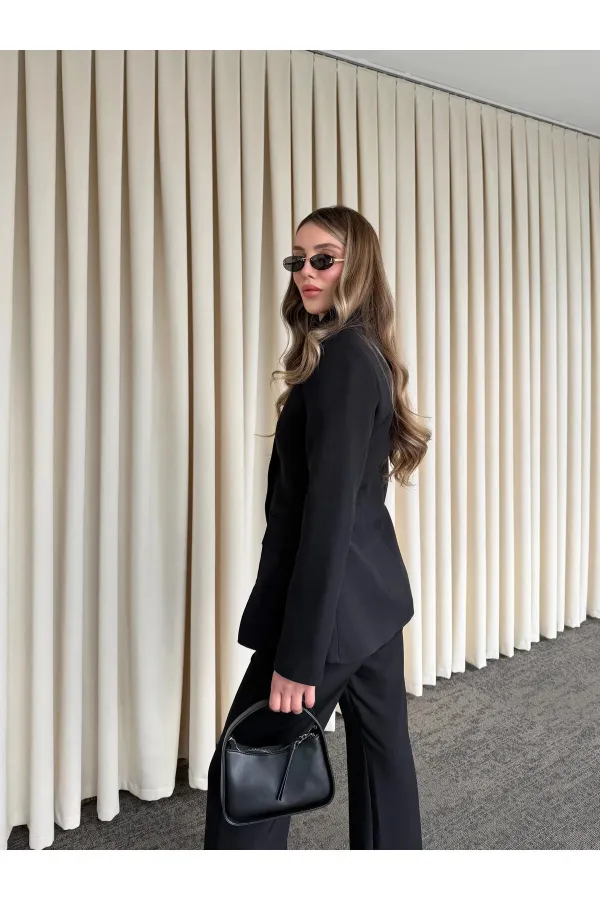 Siyah Hakim Yaka Ceket Pantolon Takım - 7100