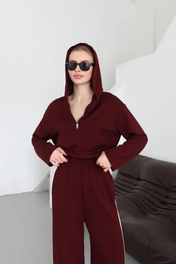 Ensemble bordeaux à capuche et garniture - 8569