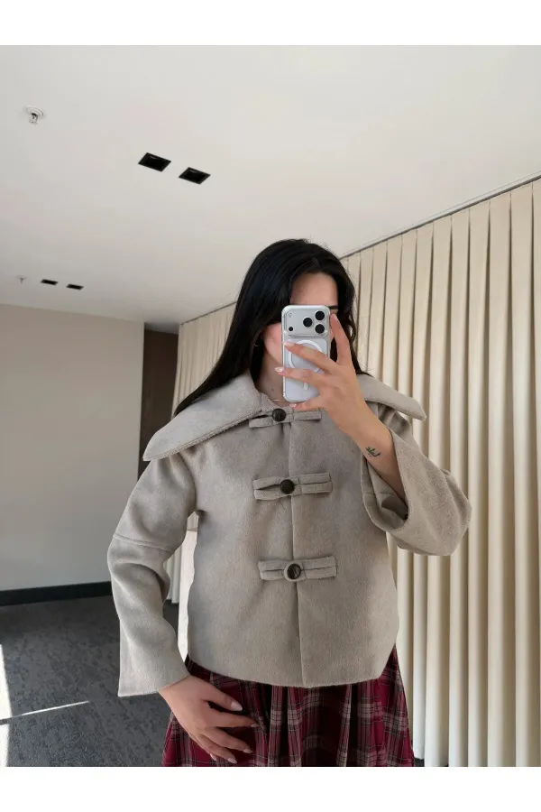 Vizon Düğme Detaylı Kısa Kaşe Ceket - 7675