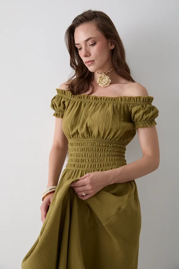 Khaki Ruched Dress - 2002