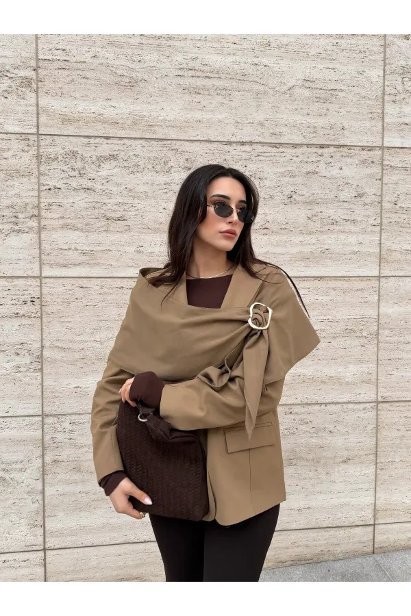 Ensemble broche et châle caramel, veste en polyviscose - 9707