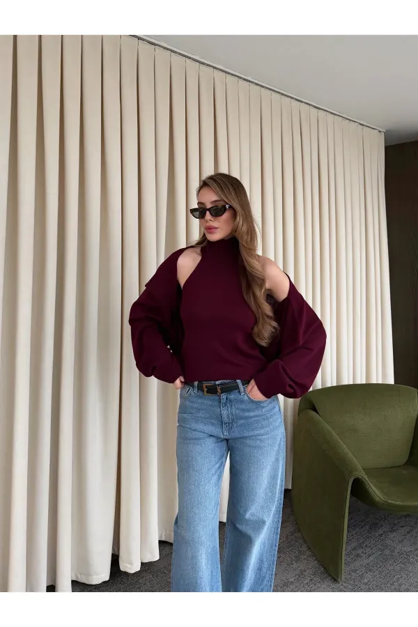 Ensemble boléro en maille bordeaux - 601117