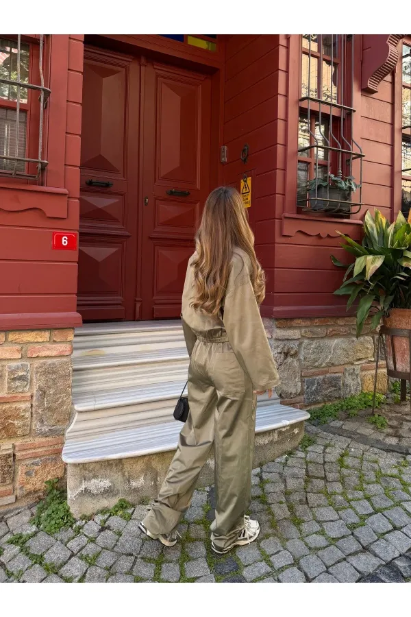 Haki Bomber Saten Ceket Pantolon Takım - 9663 - 51229