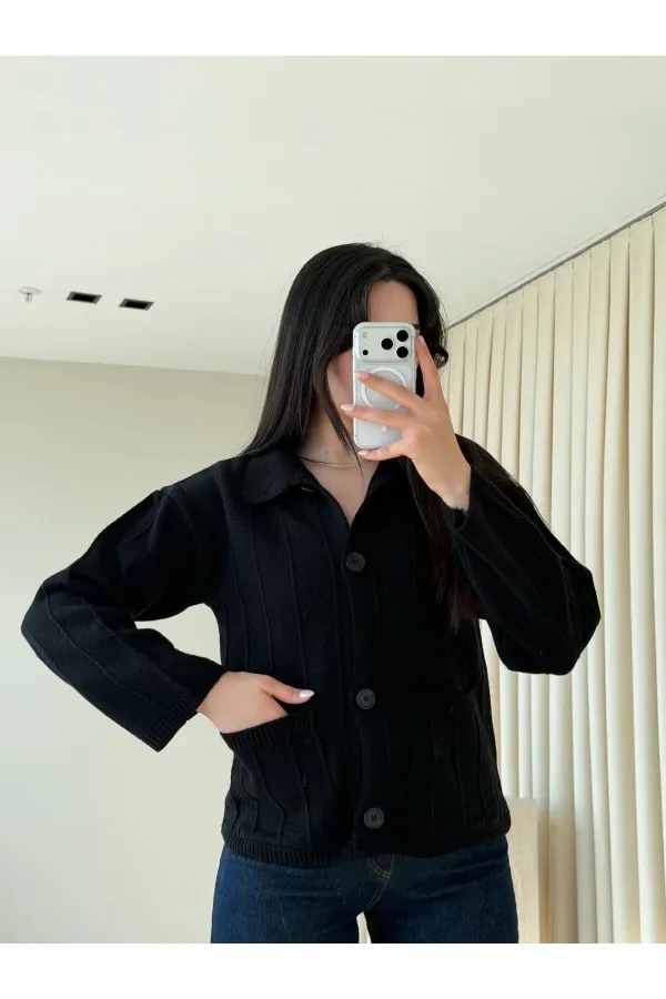 Siyah Büyük Cepli Hırka - 9011