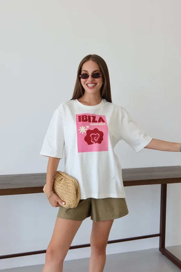 White Ibiza Print T-shirt - 0500 White Ibiza Print T-shirt - 0500