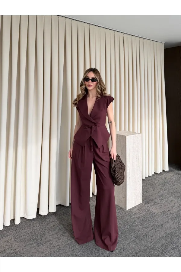 Bordo Margot Yelek Pantolon Takım - 308