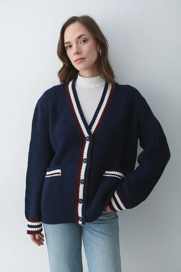 Gilet bleu marine et bordeaux à poches - 241143