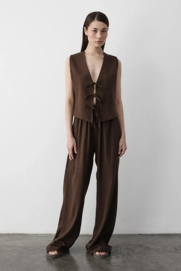 Brown 3-Lace Muslin Vest Set