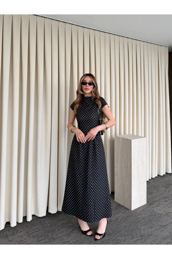 Robe longue noire à pois - 5092