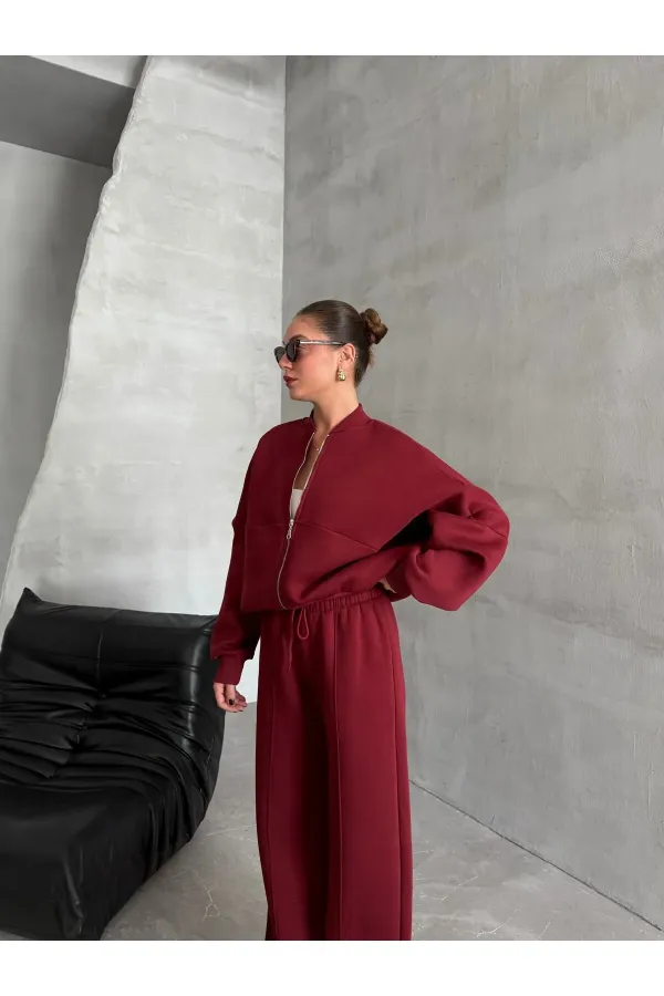 Burgundy Nora Tracksuit Set - 8001 Burgundy Nora Tracksuit Set - 8001