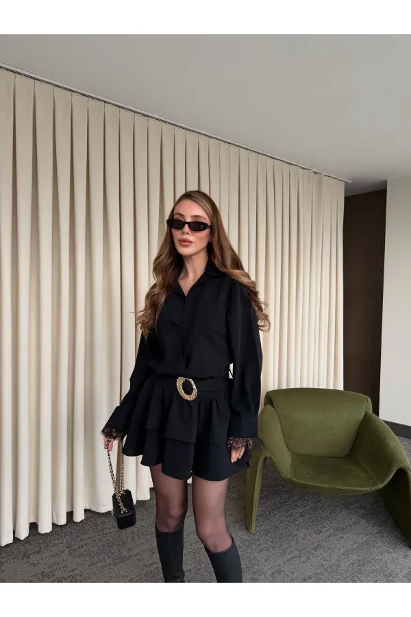 Black Dress with Lace Hem - 35518