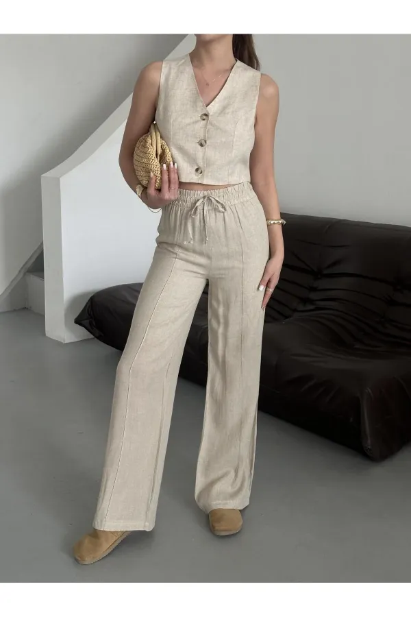 Taş %100 Keten Palazzo Pantolon