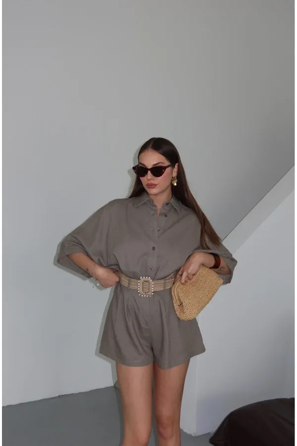 Ensemble chemise et short en paille de vison avec ceinture