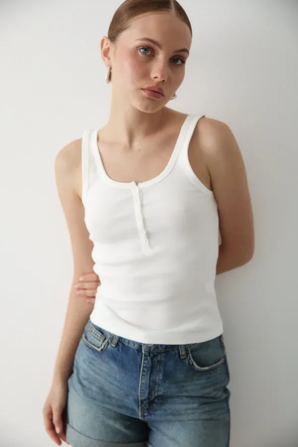 Açık Ekru Önden Düğmeli Atlet - 251001