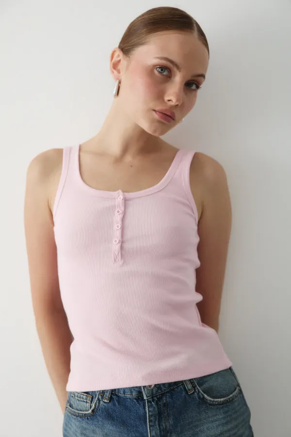 Pembe Önden Düğmeli Atlet - 251001