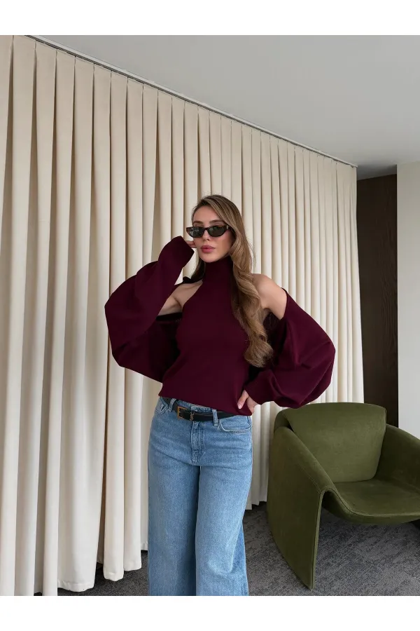 Ensemble boléro en maille bordeaux - 601117