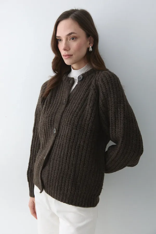 Gilet 5 boutons couleur café chiné - 251061