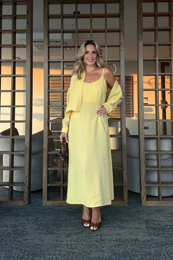 Sarı Modal Gömlek Elbise Takım - 51153