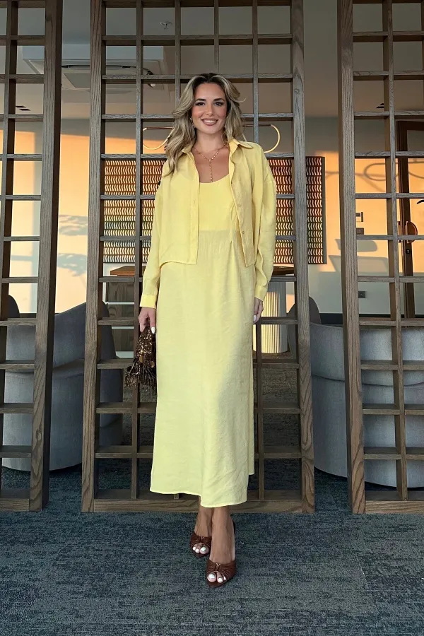 Sarı Modal Gömlek Elbise Takım - 51153