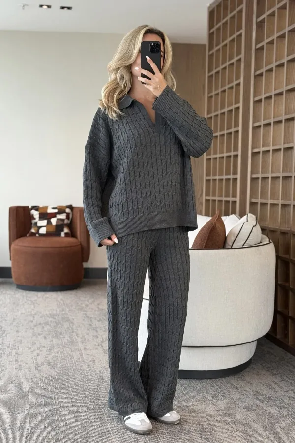 Ensemble pull en maille grise - 98074