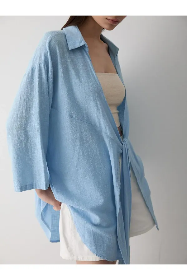 Blue Flam Linen Kimono Shirt