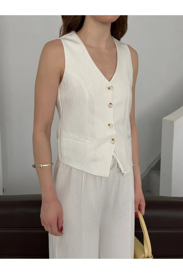 Ensemble gilet et pantalon à rayures blanches - 8555