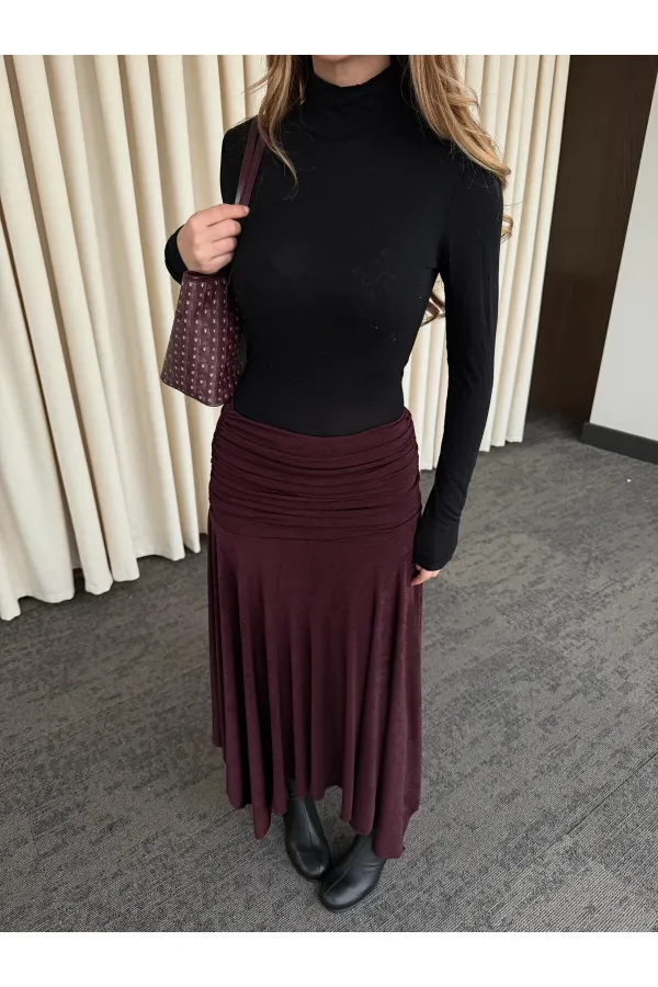 Jupe prune à ceinture froncée - 3366