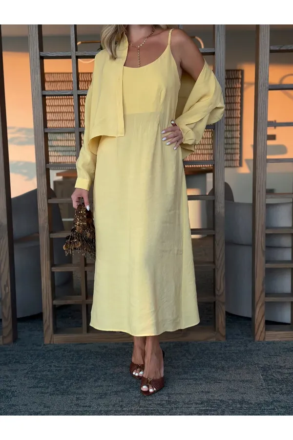 Sarı Modal Gömlek Elbise Takım - 51153