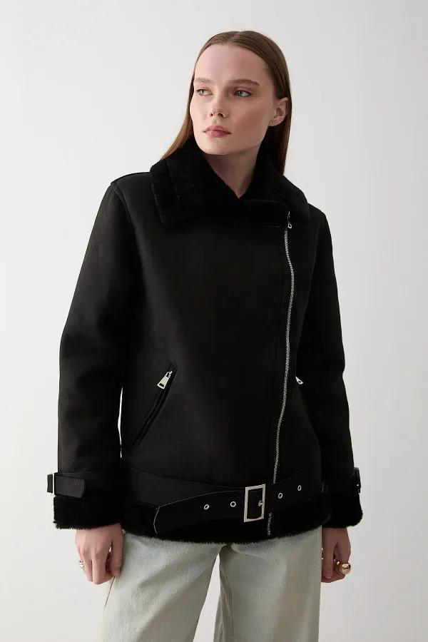 Black Fur-Lined Coat Black Fur-Lined Coat