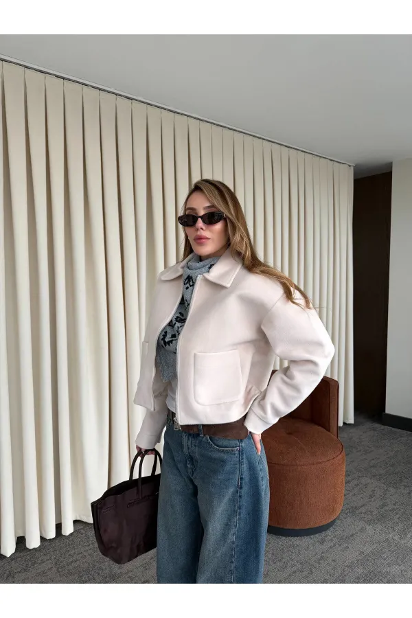 Stone Embellished Suede Jacket with Zipper - 00664