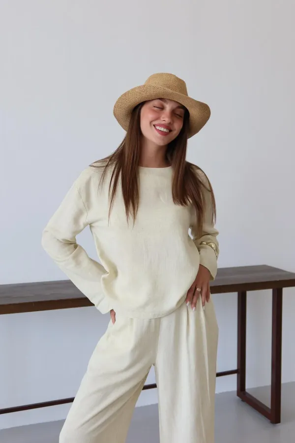 Ensemble chemisier et pantalon jaune Marisol