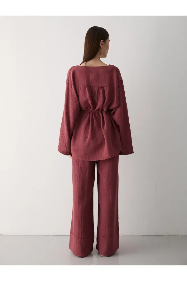 Ensemble chemise et pantalon en coton 100 % à boutons multicolores, coloris tuile