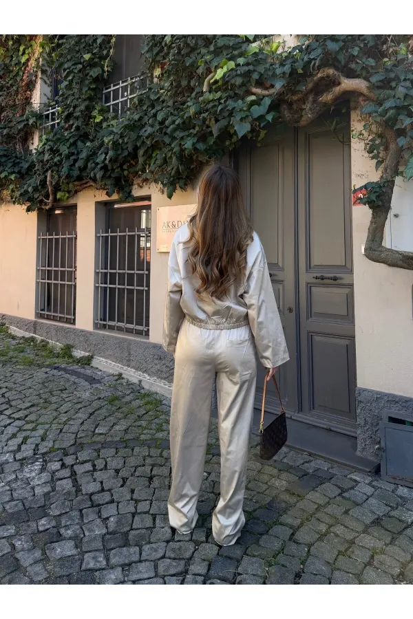 Stone Bomber Satin Jacket and Pants Set - 9663 - 51229