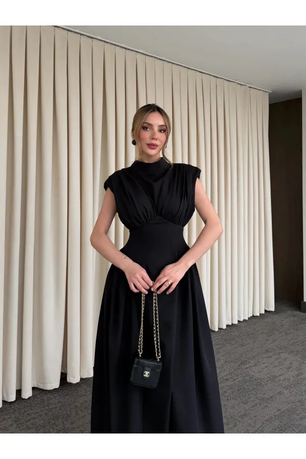 Siyah Vatkalı Elbise - 25193