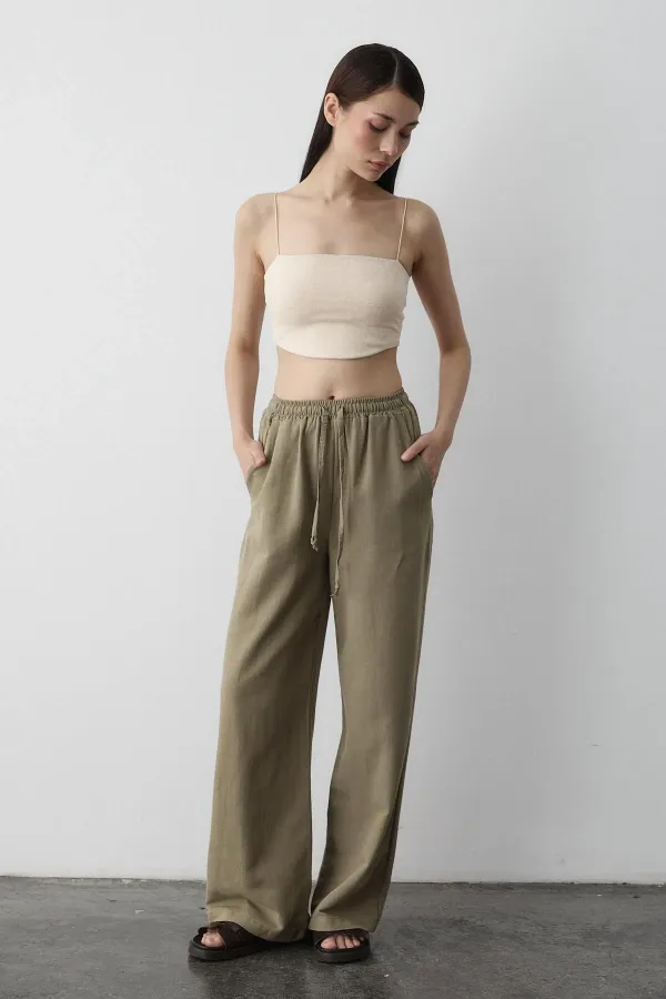 Pantalon en coton et lin Çağla avec taille élastique