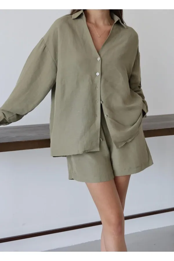 Haki Lorita Gömlek Şort Takım