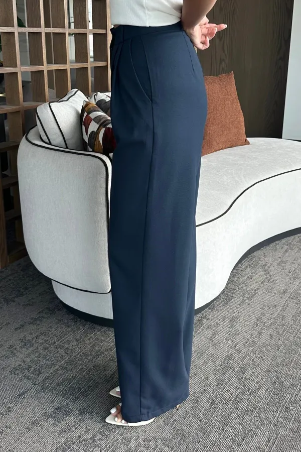 Pantalon bleu marine Idole avec ceinture - 3510