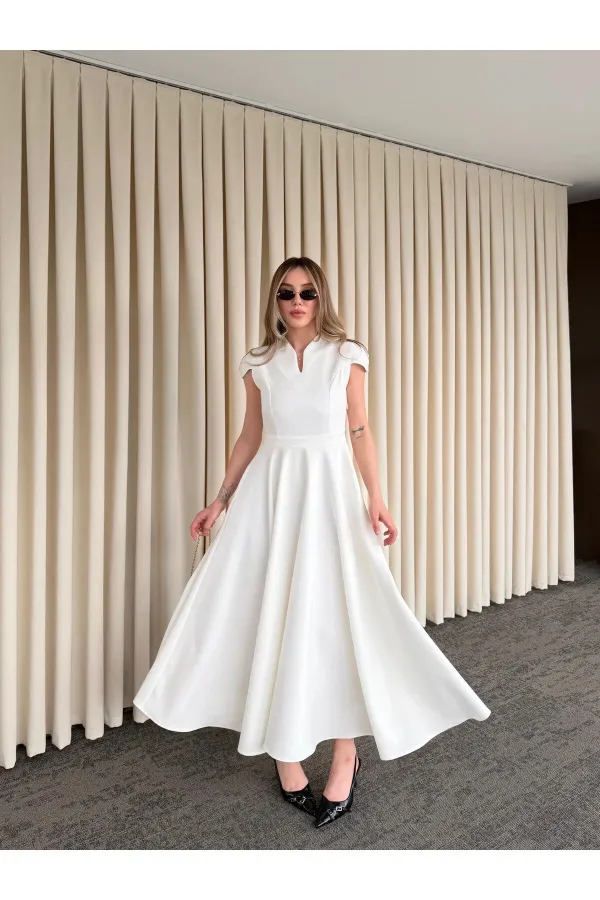 Beyaz Mini V Yaka Elbise - 242480