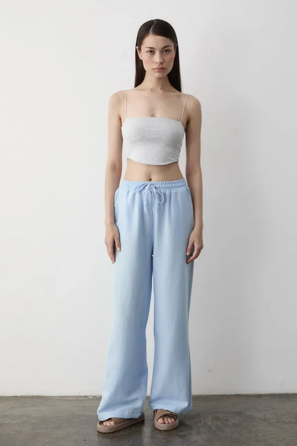 Blue Wide Leg Trousers with Elastic Waistband Blue Wide Leg Trousers with Elastic Waistband