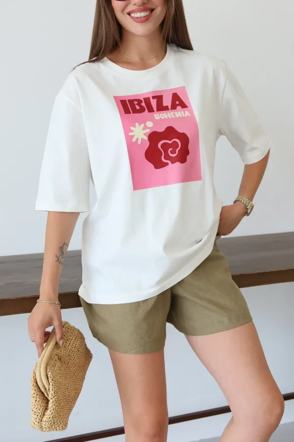 White Ibiza Print T-shirt - 0500 White Ibiza Print T-shirt - 0500