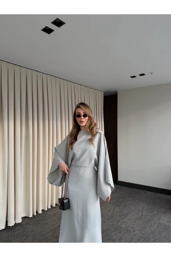 Gri Yarasa Kol Modal Elbise - 5000
