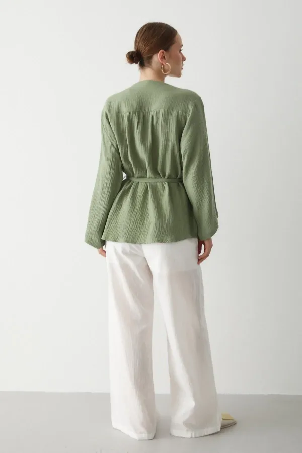 Khaki Multi-Button Kimono