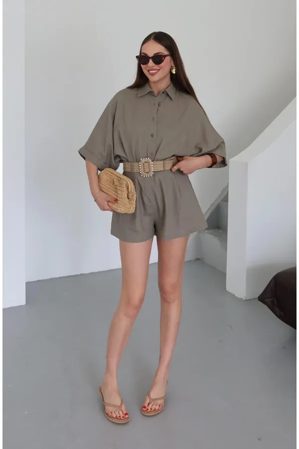 Ensemble chemise et short en paille de vison avec ceinture