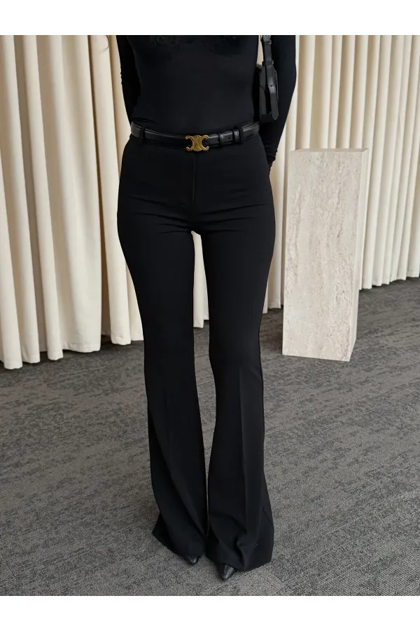 Pantalon noir à jambes larges style espagnol - 1404