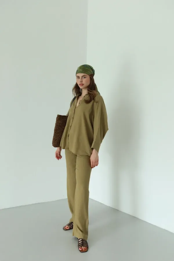 Khaki Lirio Shirt and Pants Set - 8674