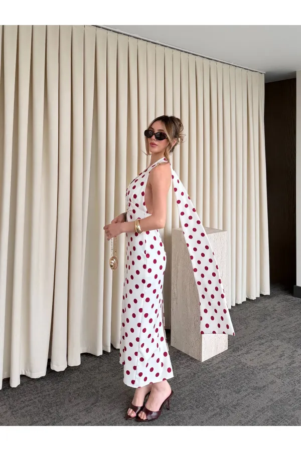 Robe blanc cassé à pois avec détail au dos - 4922