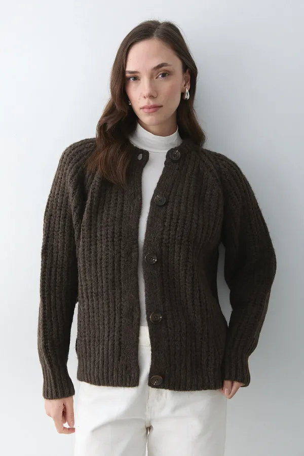 Gilet 5 boutons couleur café chiné - 251061
