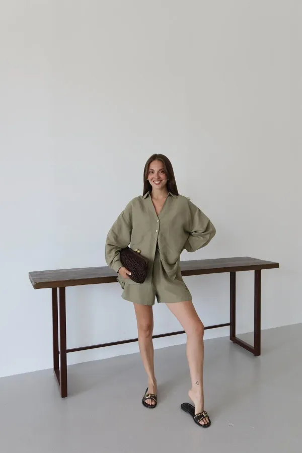 Haki Lorita Gömlek Şort Takım