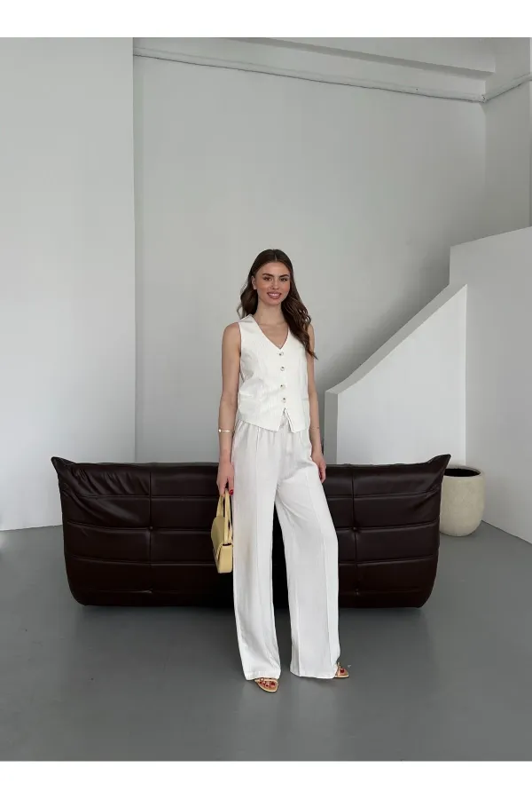 Ensemble gilet et pantalon à rayures blanches - 8555