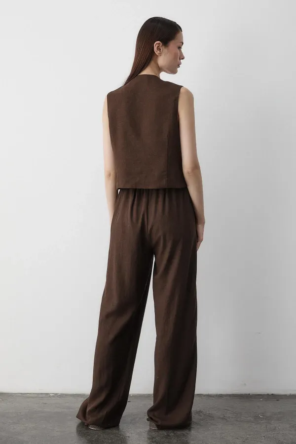 Brown 3-Lace Muslin Vest Set